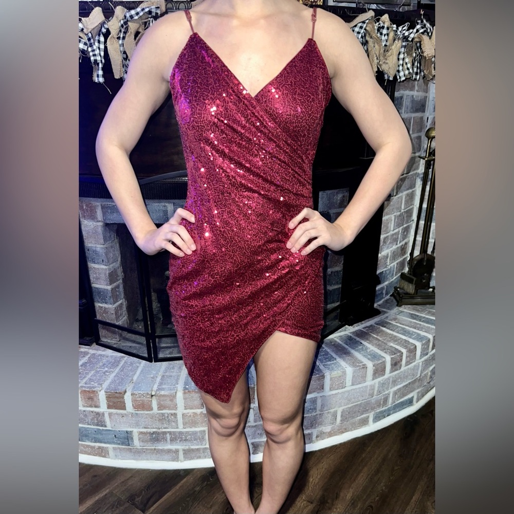Glamorous Asymmetrical Sequin Dress in Pink
